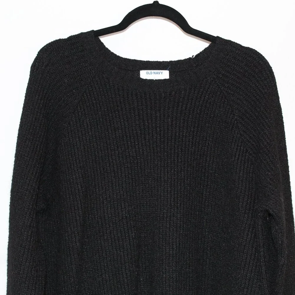 Old Navy black textured knit crew neck long-sleeve ribbed cuff and hem sweater L - Picture 3 of 7